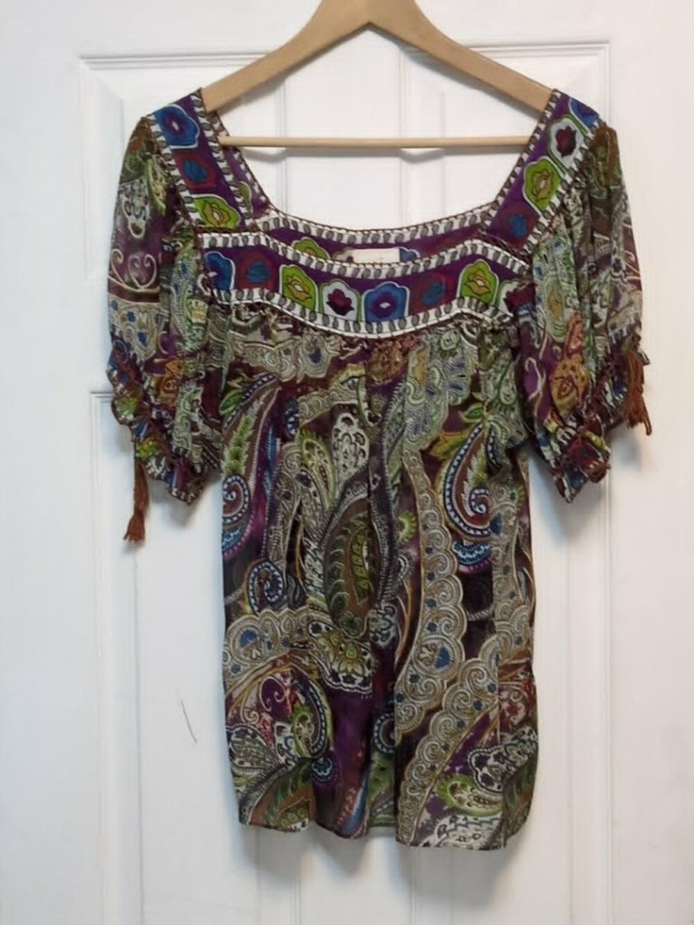Eci New York Sheer Boho Shirt Sz M Bohemian Artsy Threading Paisley 90's Y2K Ind